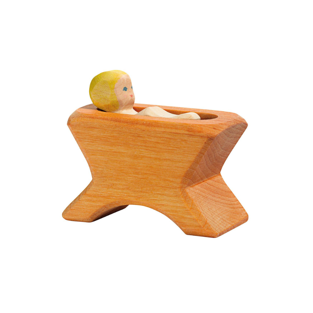 Ostheimer Krippe m. Kind – Handgefertigte Holz-Krippenfigur