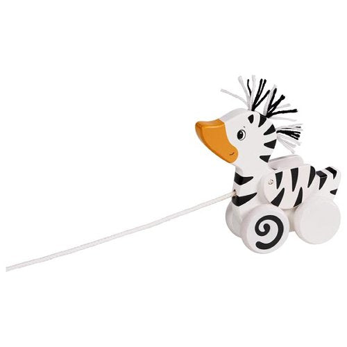 Nachhaltiges, kindgerechtes Ziehtier Zebra-Ente aus Holz.