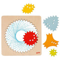 Spirograph aus nachhaltigem Holz, kindgerecht, giftfrei, sicher, mit bunten Zahnrädern und Qualitätsverarbeitung.