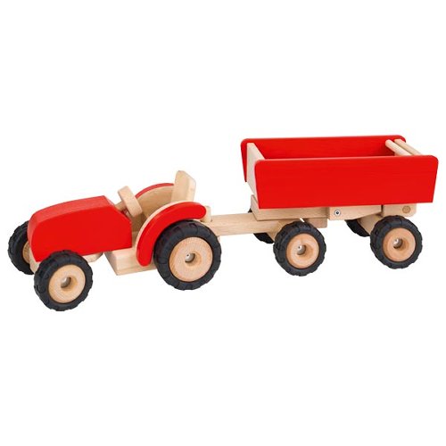 goki Traktor mit Anhänger – Robustes Holzspielzeug für Kinder