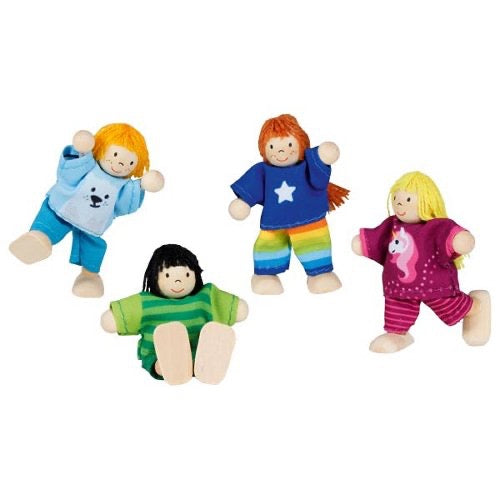 goki Biegepuppen Kinder-Clique – 4-teiliges Holzpuppen-Set
