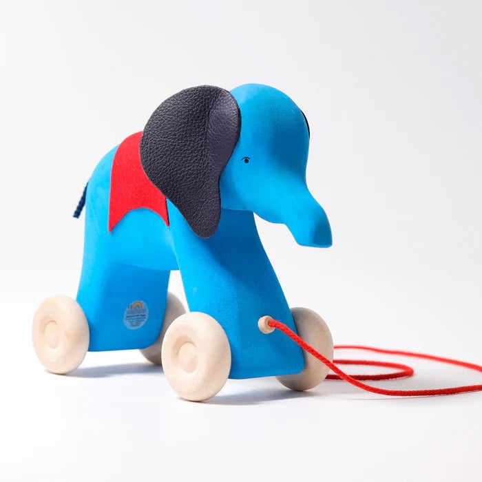 Grimms Elefant Otto – Blauer Nachziehelefant aus Lindenholz