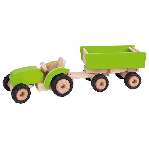 goki Traktor mit Anhänger – Robustes Holzspielzeug für Kinder
