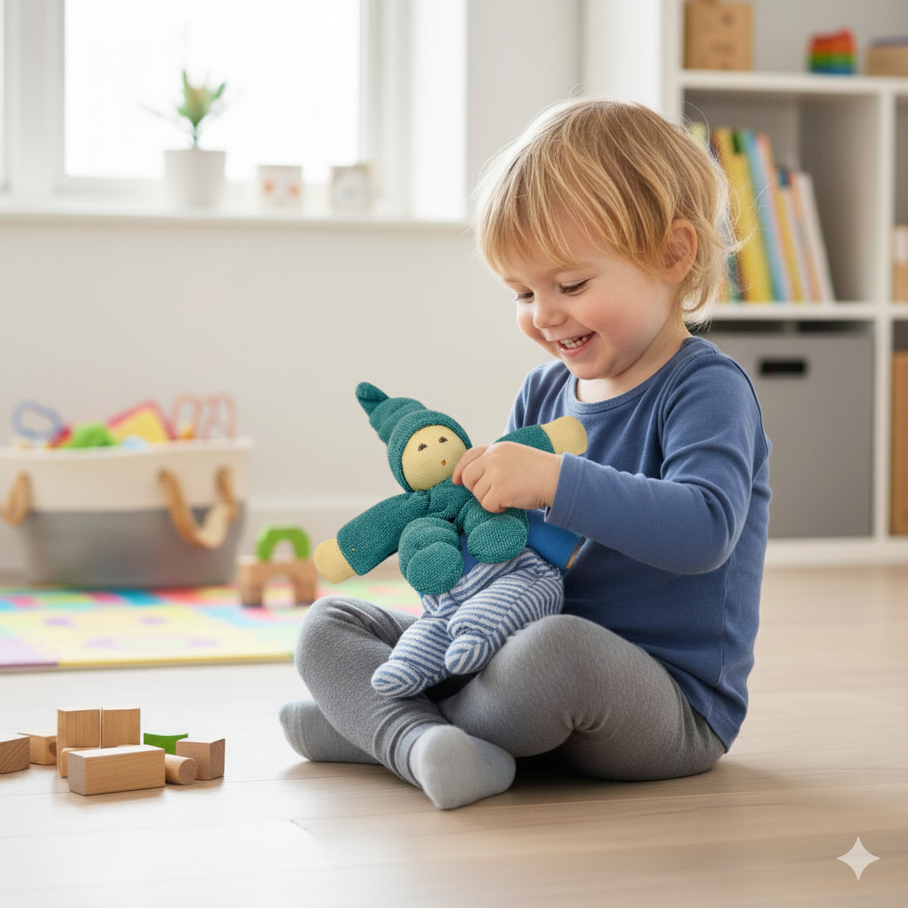 Nanchen Puppe Pimpel grün – Bio Waldorf Puppe kaufen