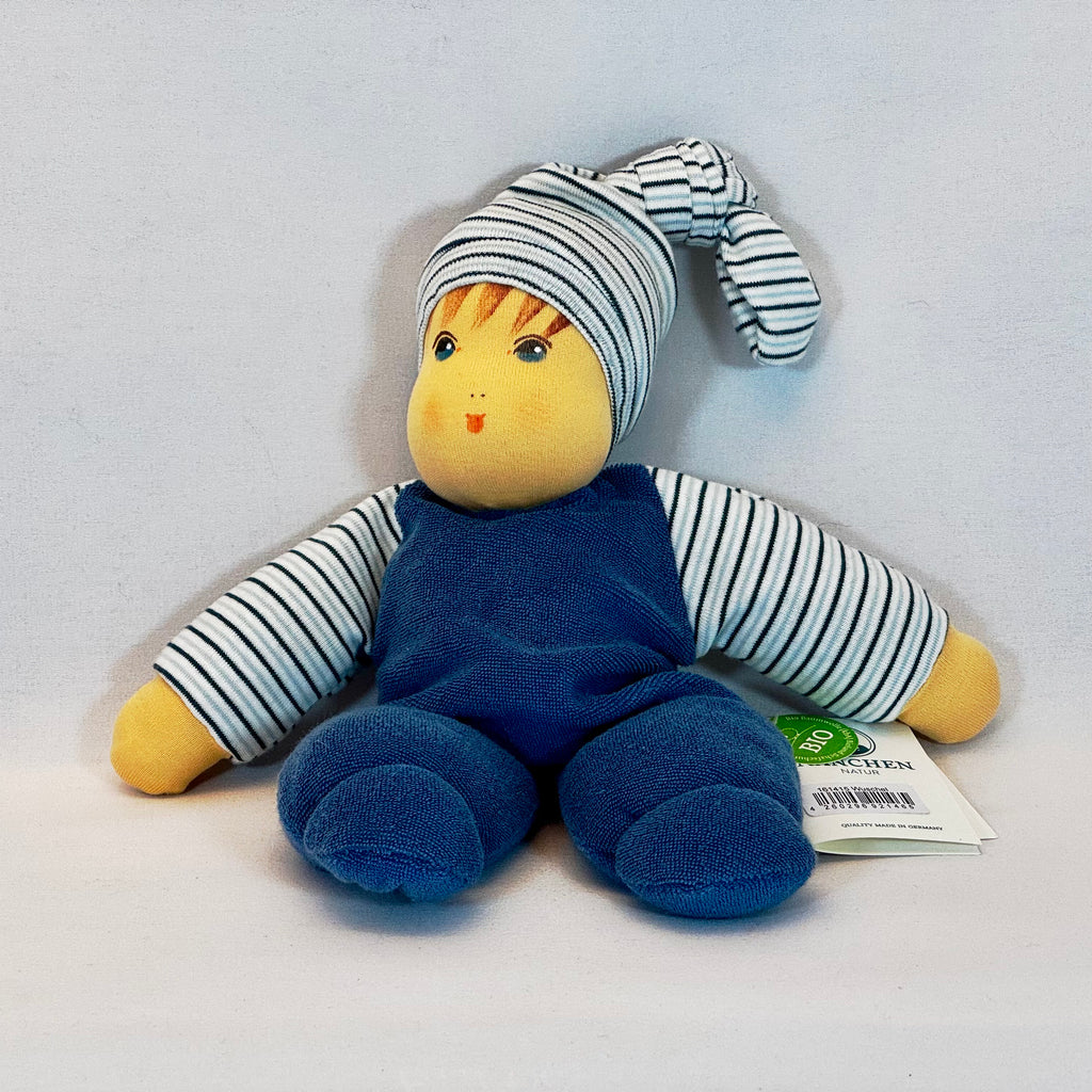 Nanchen Mini Möpschen Bio Puppe blau gestreift für Kleinkinder