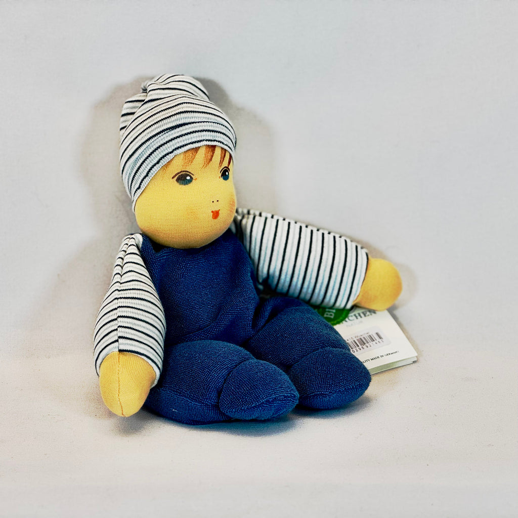 Nanchen Mini Möpschen Bio Puppe blau gestreift für Kleinkinder