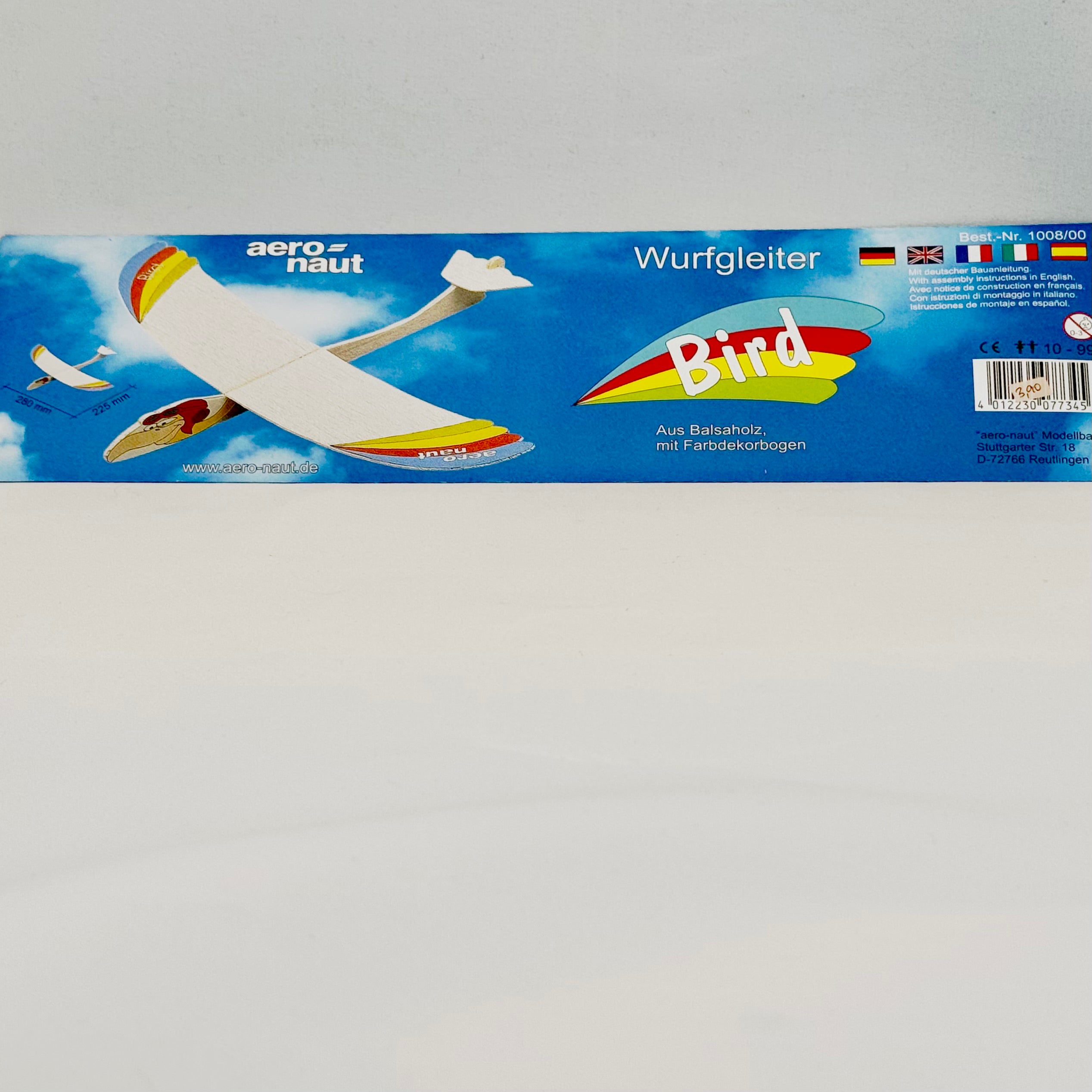 Aurich BIRD Balsa Wurfgleiter 280mm – Aeronaut Modellbau Bausatz