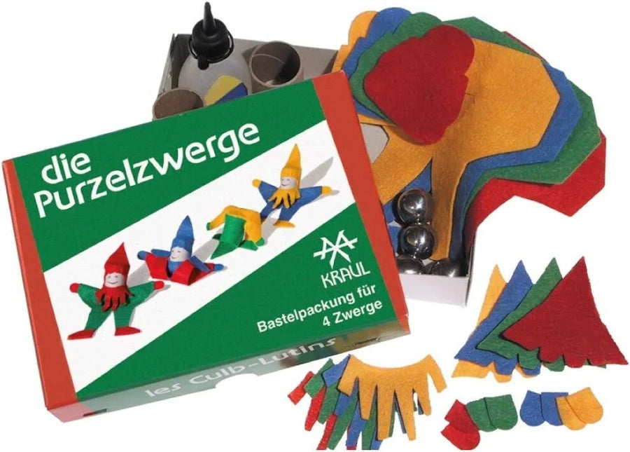 Nachhaltiges Filz-Bastelset mit 4 bunten Zwergen.